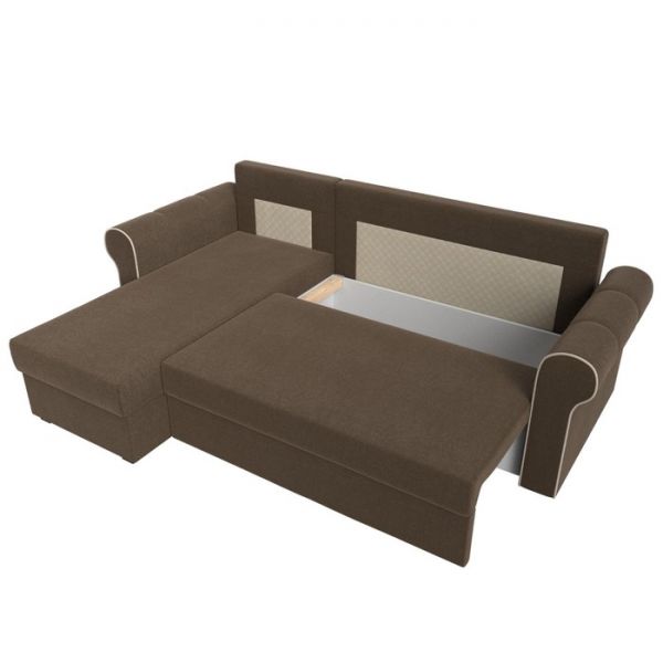 Угловой диван «Рейн», механизм еврокнижка, угол правый, рогожка, коричневый / кант бежевый