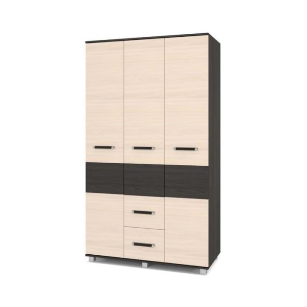 Шкаф Виора В34 520х1200х2100 трёхстворчатый с ящиками Венге/дуб млечный