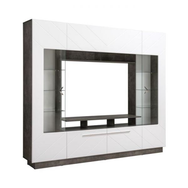 Гостиная Орлеан 15.95, ниша 1332х860, 2350х381х2003, Камень темный/Белый глянец МДФ