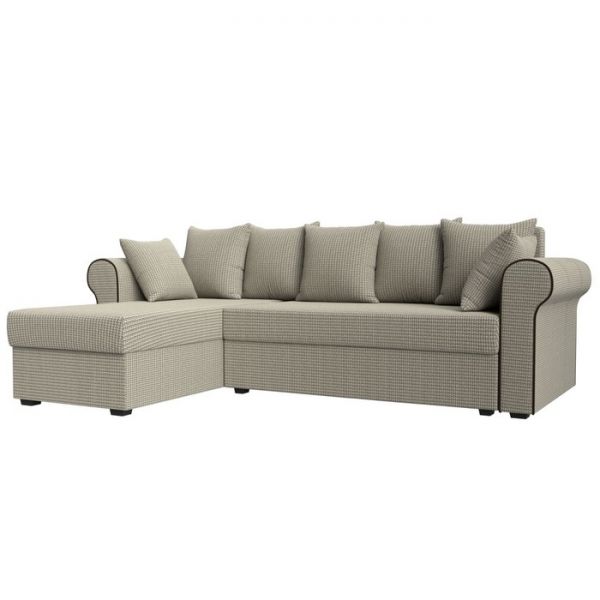 Угловой диван «Рейн», механизм еврокнижка, угол правый, рогожка, корфу 02 /кант коричневый