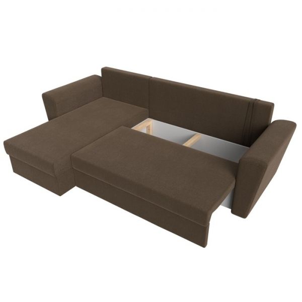 Угловой диван «Амстердам лайт», еврокнижка, правый угол, рогожка, цвет коричневый