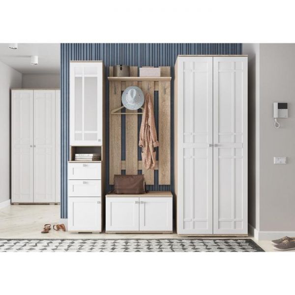 Шкаф ШУ Зеркало/Зеркало РИВЬЕРА 850х850х2100 фасады ПВХ Белый/корпус Дуб Сонома