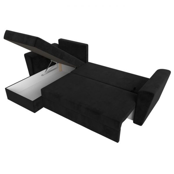 Угловой диван «Амстердам лайт», еврокнижка, правый угол, велюр, цвет чёрный