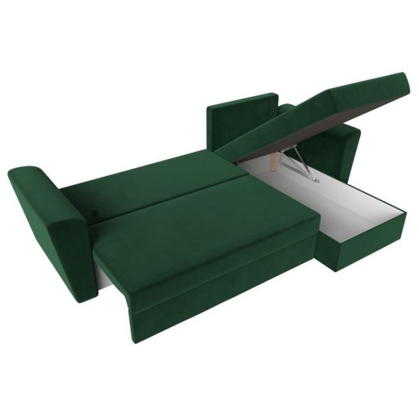 Угловой диван «Амстердам лайт», еврокнижка, правый угол, велюр, цвет зелёный
