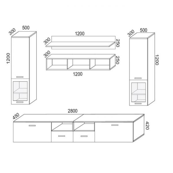 Гостиная Жак, 2800х450х2200, Белый глянец МДФ/ Белый ЛДСП