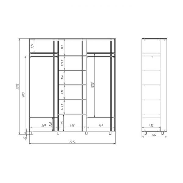 Шкаф-купе Удачный 3 зеркала 2070х600х2300 Венге Темный