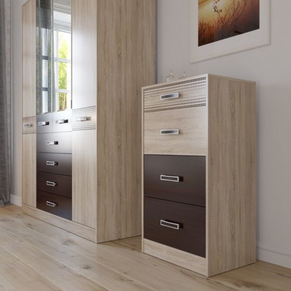 Комод с четырьмя ящиками РУМБА 600х439х1110 Дуб Сонома/Венге