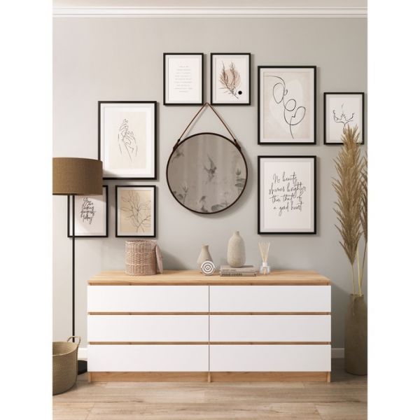 Комод с 6-ью ящиками Бетти, 1200х420х775, Дуб крафт золотой/Белый