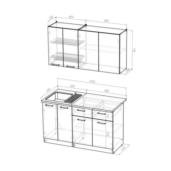 Кухонный гарнитур Яна медиум, 1400 мм