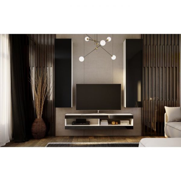 Гостиная подвесная Флорис, Черный глянец/Белый