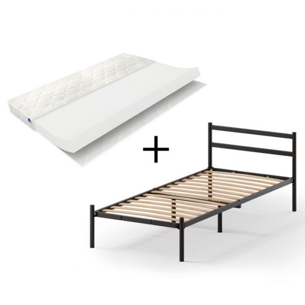 Кровать разборная металлическая «Мета», чёрная, c матрасом 900 ? 2000 мм