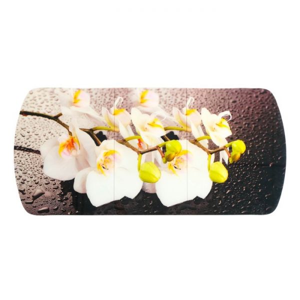 Стол раздвижной с фп Орхидея белая 1100/1500х700х777  стекло/пояс венге/ноги чёрн. прямые