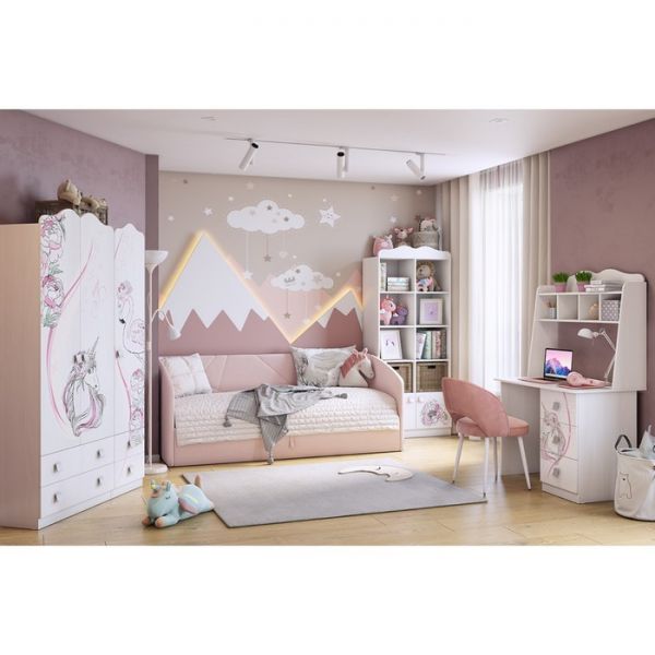 Софа с ортопедом + ПМ Бест 900х2000 нежно-розовый (велюр)