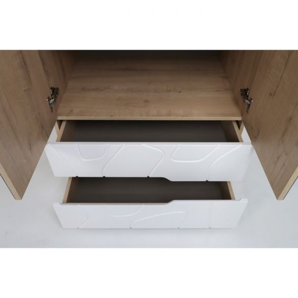 Шкаф 2-х створчатый с зеркалом Кристабель-21 800х550х2230 дуб ирландский/белый матовый/серо-голубой