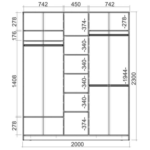 Шкаф-купе Хит-23-20-555, 2300х2000х620 Ясень шимо темный