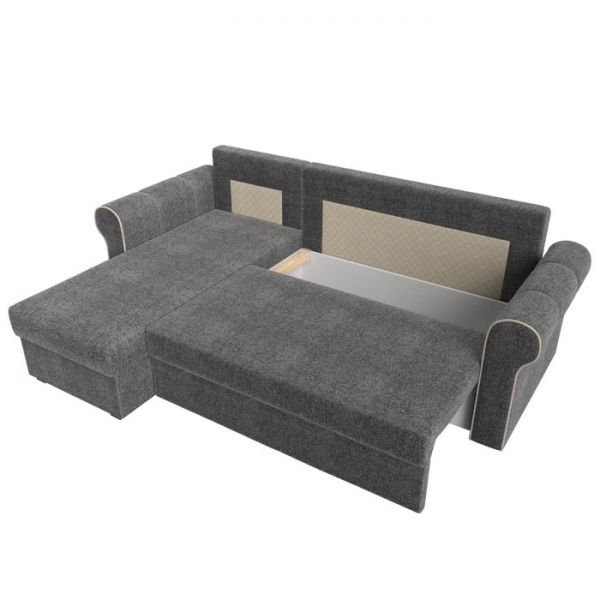 Угловой диван «Рейн», механизм еврокнижка, угол правый, рогожка, серый / кант коричневый