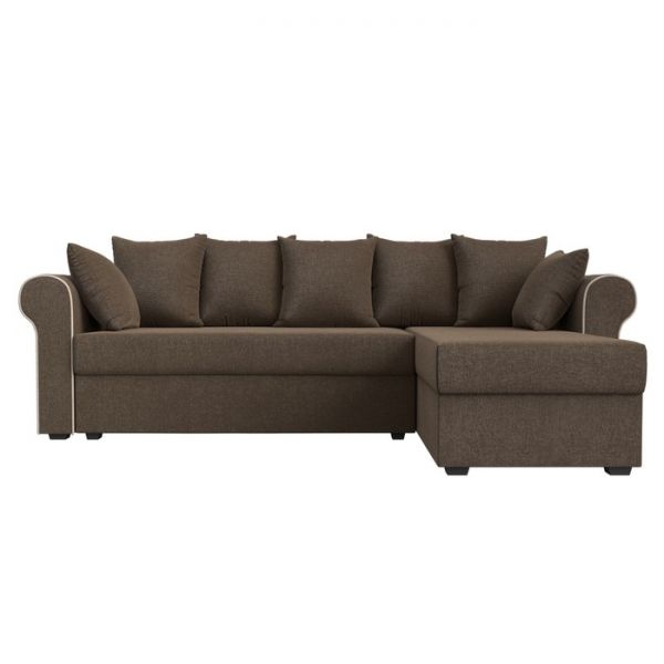 Угловой диван «Рейн», механизм еврокнижка, угол правый, рогожка, коричневый / кант бежевый