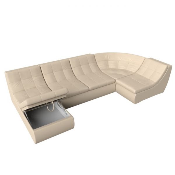 П-образный модульный диван «Холидей», механизм дельфин, экокожа, цвет бежевый