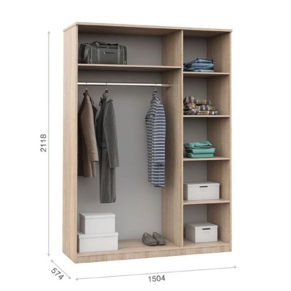 Шкаф 3-х дверный «Аврора», 1504 ? 574 ? 2118 мм, цвет венге / дуб молочный