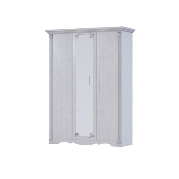Шкаф 3-х дверный для одежды и белья «Ольга 1Н», зеркало, белый экспо / ясень анкор светлый