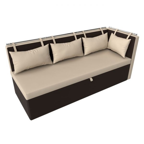 Кухонный диван «Метро с углом», механизм дельфин, экокожа, цвет бежевый / коричневый