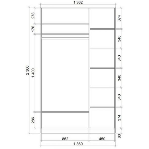Шкаф-купе Хит-23-14-55, 2300х1362х620 Ясень шимо светлый