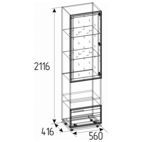 Шкаф для посуды Nature 13, 560 ? 416 ? 2116 мм, цвет гаскон пайн / чёрный