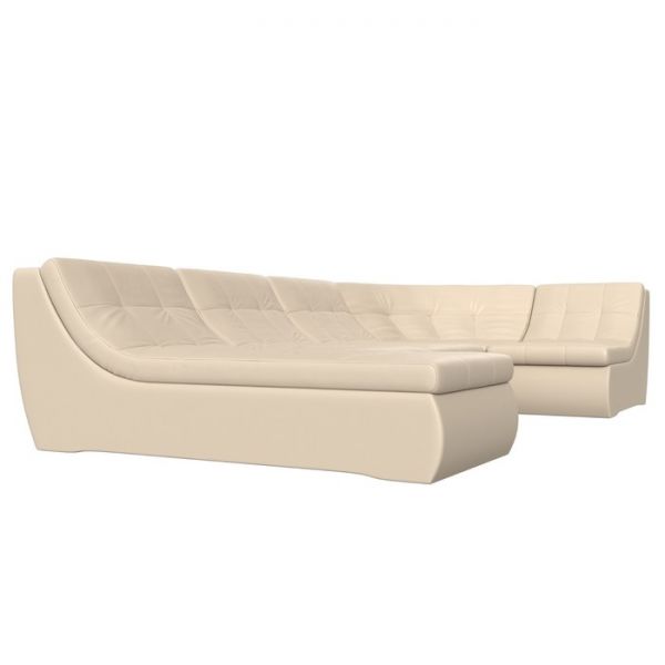 П-образный модульный диван «Холидей», механизм дельфин, экокожа, цвет бежевый