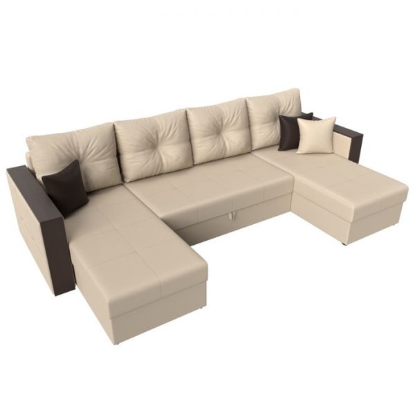 П-образный диван «Валенсия», механизм дельфин, рогожка, цвет серый