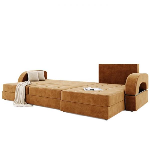 Угловой диван «Талисман 2», угол правый, пантограф, велюр, цвет селфи 01, подушки селфи 03