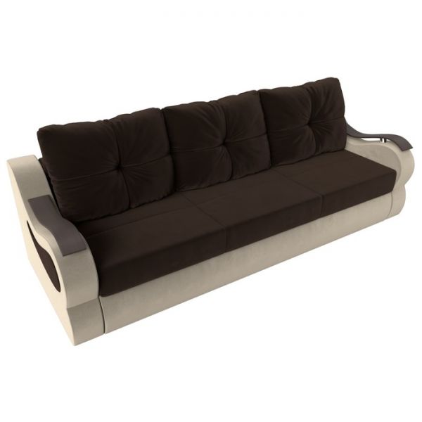 Прямой диван «Меркурий», механизм еврокнижка, микровельвет, цвет бежевый / коричневый