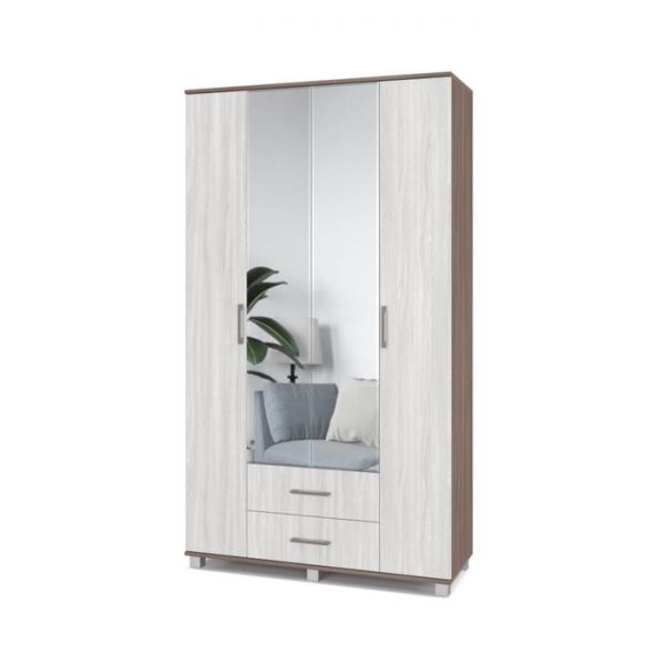 Шкаф четырёхстворчатый с зеркалом и ящ Карина К43 1200x420x2100 Ясень шимо темный/светлый
