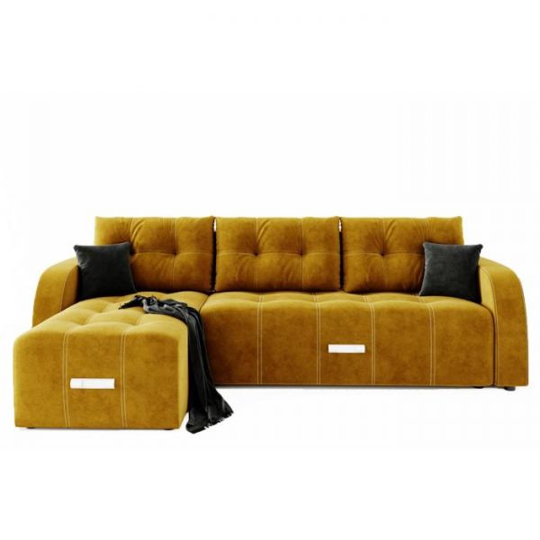 Угловой диван «Нью-Йорк», угол левый, пантограф, велюр, цвет селфи 01, подушки селфи 03