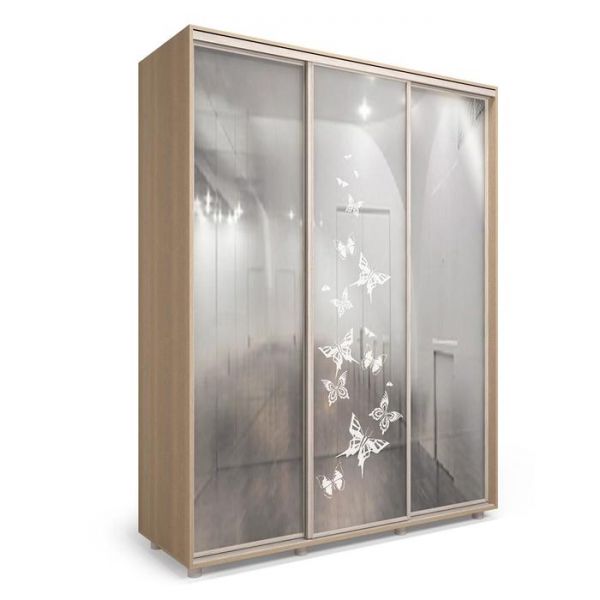 Шкаф-купе Дивный зеркало Бабочки Дуб сонома/Белый/Венге светлый 1800х600х2300