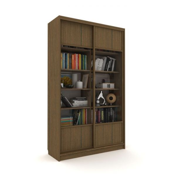 Библиотека-купе Вместительная  2 стекло+ЛДСП Ясень Шимо Светлый