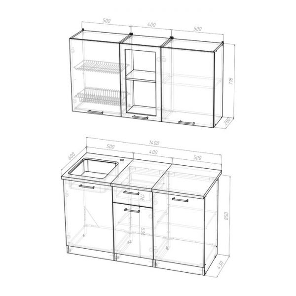 Кухонный гарнитур Алина медиум, 1400 мм