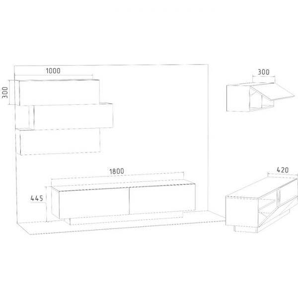 Гостиная Паола, Белый ЛДСП/Белое стекло