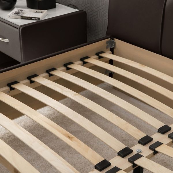 Кровать «Птичье гнездо» без ПМ, 1400х2000, встроенное основание, экокожа, цвет коричневый