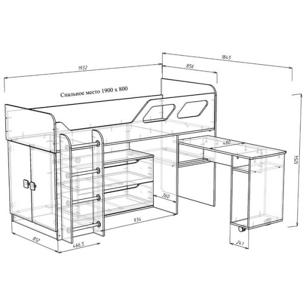 Кровать Вега 4 левый, 1950х1250х1260, Бодега светлый/Капучино