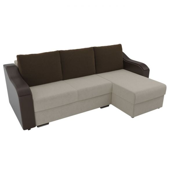 Угловой диван «Монако», механизм еврокнижка, микровельвет, цвет бежевый / коричневый