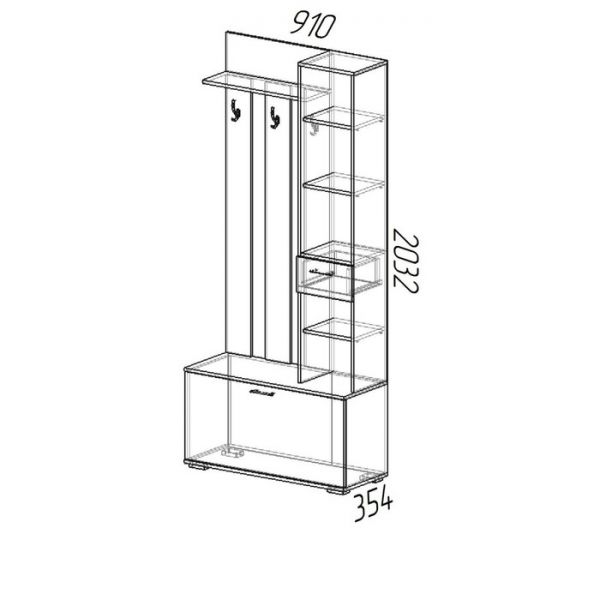 Вешалка с зеркалом, Ясень шимо светлый/Ясень шимо темный