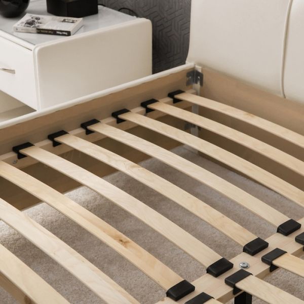 Кровать «Птичье гнездо» без ПМ, 1400х2000, встроенное основание, экокожа, цвет бежевый