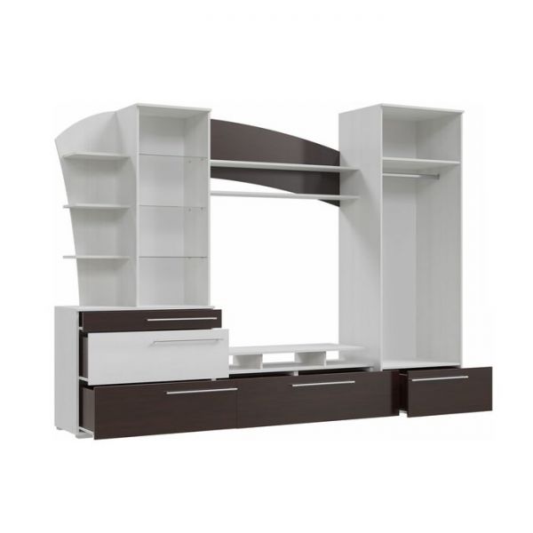 Стенка Глория 2800х580х2150 Рамух белый/Венге