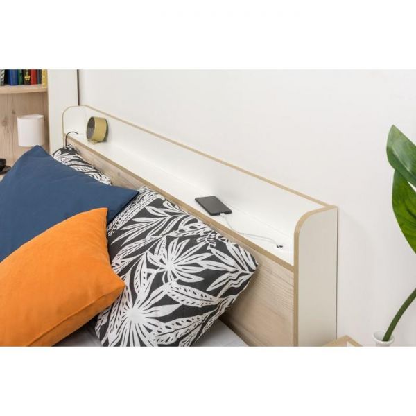 Кровать Веста 11.13, 1600х2000, с ортопед. осн и ПМ, Гаскон Пайн светлый/Белый шагрень