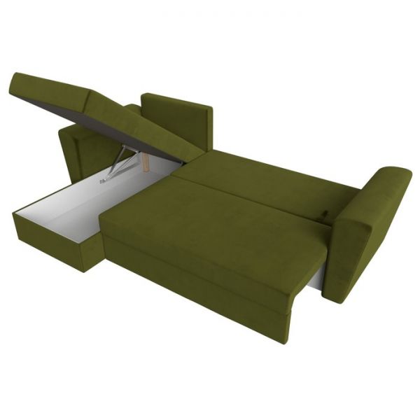 Угловой диван «Амстердам лайт», еврокнижка, правый угол, микровельвет, цвет зелёный