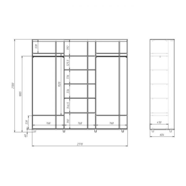 Шкаф-купе Удачный 2 зеркала 2370х600х2300 Венге Темный