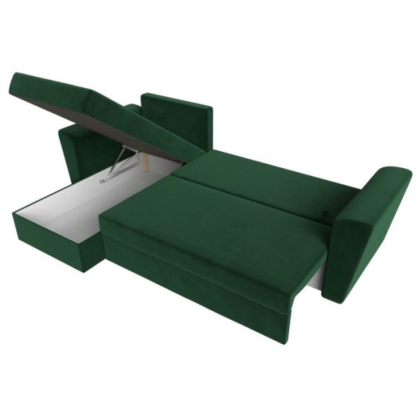 Угловой диван «Амстердам лайт», еврокнижка, правый угол, велюр, цвет зелёный