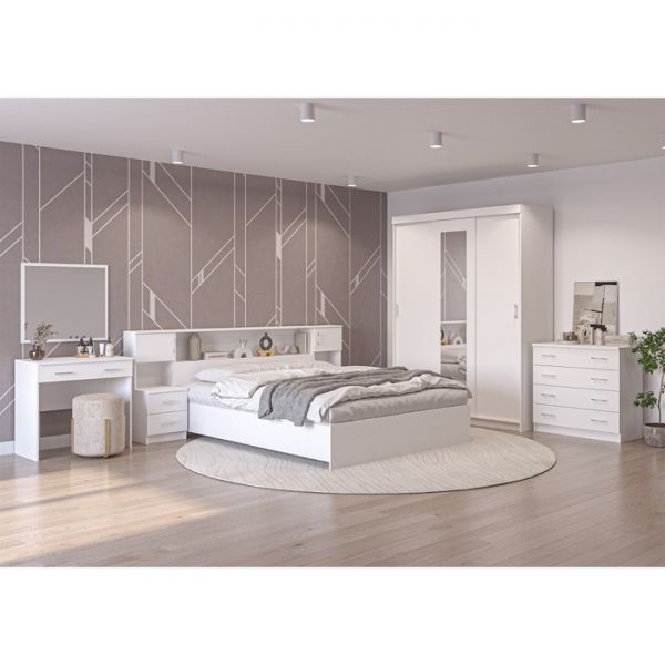 Спальный гарнитур Бася (Комплект 7 предметов) белый