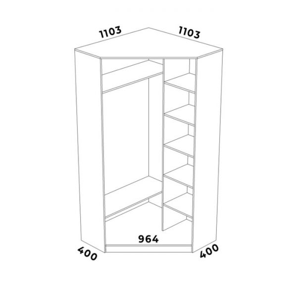 Угловой шкаф-купе Хит-У-23-4-11, 2300х1103х1103 ЛДСП Белый