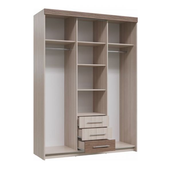 Шкаф-купе с ящиками Олимп 1600х575х2220 Ясень шимо светлый МДФ-яс.темный
